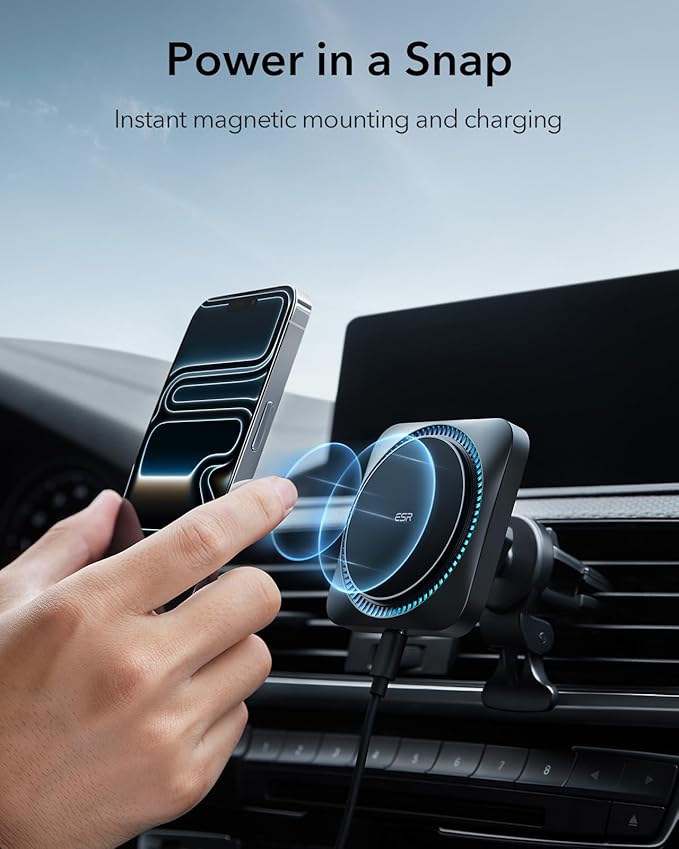 ESR for MagSafe Car Mount Charger with CryoBoost, Phone Cooling MagSafe Car Charger, Magnetic Wireless Car Charging, Air Vent/Dashboard Car Phone Holder for iPhone 17e/17-12, S26/S25, Fast Charging