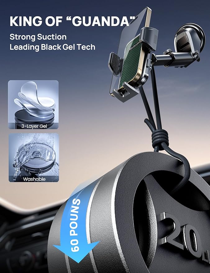 Car Phone Holder Mount [Military Grade Stable], 360° Rotatable Suction Cup Car Phone Mount for Dashboard Windshield ,Truck Cradle Stand for iPhone 17 16 15 Pro Max Samsung All Phone-2026 Upgraded