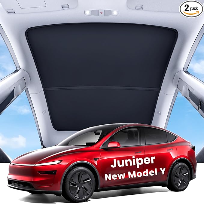 REEVAA Upgraded Tesla Model Y New (Juniper) Sunshade Roof [No Gaps, No-Sagging] Tesla Y Accessories Heat Insulation Foldable Glass Sunroof Cover for Model Y Juniper 2025-2026, 2PCS, Black