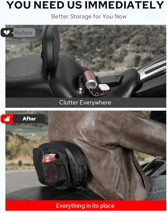 Benlari Rider Driver Backrest Bag, Driver Backrest Storage Bag, Rider Backrest Organizer Bag Fit for Harley Touring CVO Street Glide Road Glide Limited Softail Sportster Tri Glide Dyna