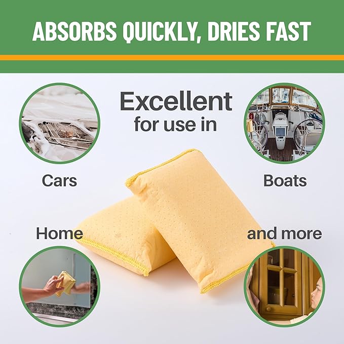 Evelots Car Windshield Cleaner Chamois, 2 Pack, Window Glass Defogger Sponge, Yellow