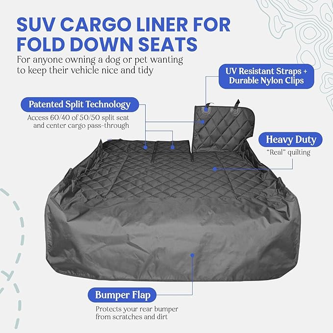 4Knines Split Cargo Liner for SUV – for Dogs & Pets, Heavy-Duty, Waterproof Trunk Mat & Cargo Cover – Fits 60/40 Split Bench & Armrest Pass-Through – Machine Washable, Non-Slip, Durable (Large, Camo)