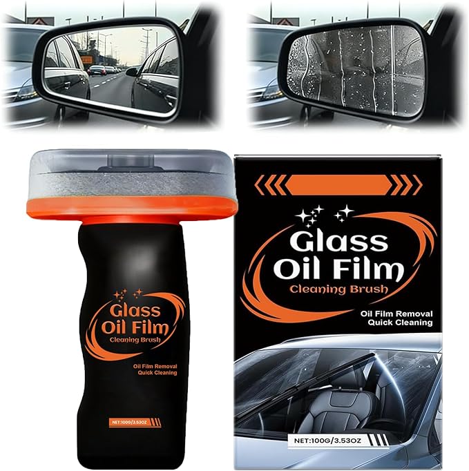Automotive Oil Film Cleaning Brush for Car Windshield, Glass Emulsion Cleaner, 100g Roll-On Glass Oil Film Remover with Reusable Cleaning Board, Anti-Fog & Water-Resistant Coating for Safe Driving