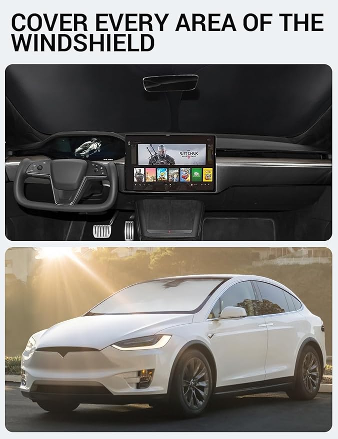 BASENOR Upgraded Sunshade for Tesla Model X Windshield Sunshade Folding Sun Visor Protector (Proprietary Design) Sun Shade Cover with a Storage Bag Fit Model X 2021-2026