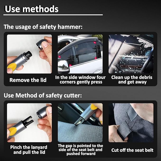 smosun Safehammer - 2026 Upgraded Safe Hammer Glass Breaker Under Water, Car Hammer Seatbelt Cutter Window Breaker Emergency Escape Tool, Safehammer Glass Breaker for New Cars (3PCS)