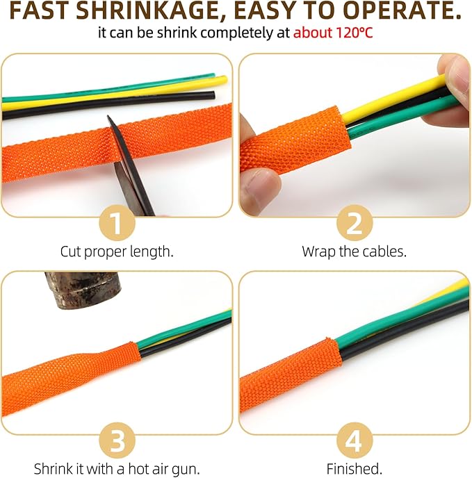2:1Heat Shrink Braided Cable Sleeve,19.89FT 12mm（30/64″） Black Wire Wrap Sheath Protection Insulated Flame-Retardant Wire Wrapping Protector and Organizer.