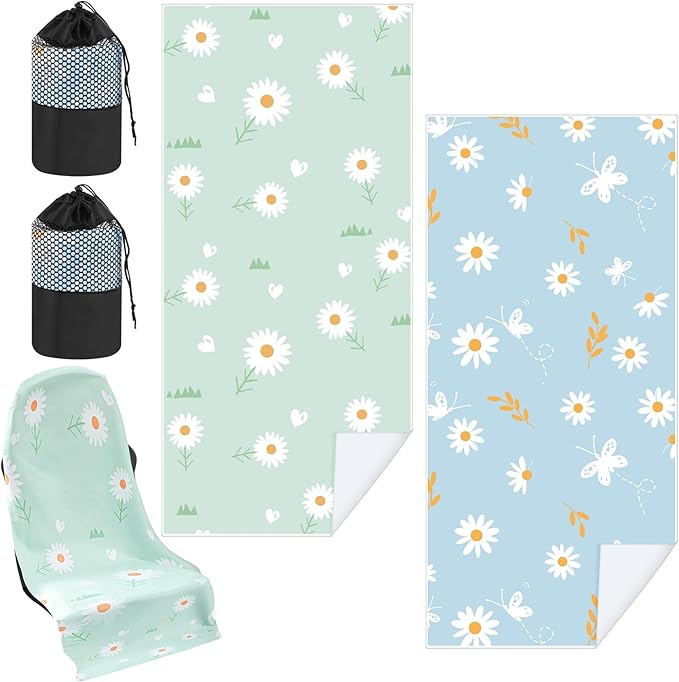 Hahafelt 1 Pack Car Seat Towel Covers with Storage Bag 63 x 32 Inch Athletic Running Towel Seat Sweat Washable Non Slip Cover Gift for Car Outdoor Sport Activities (Daisy)