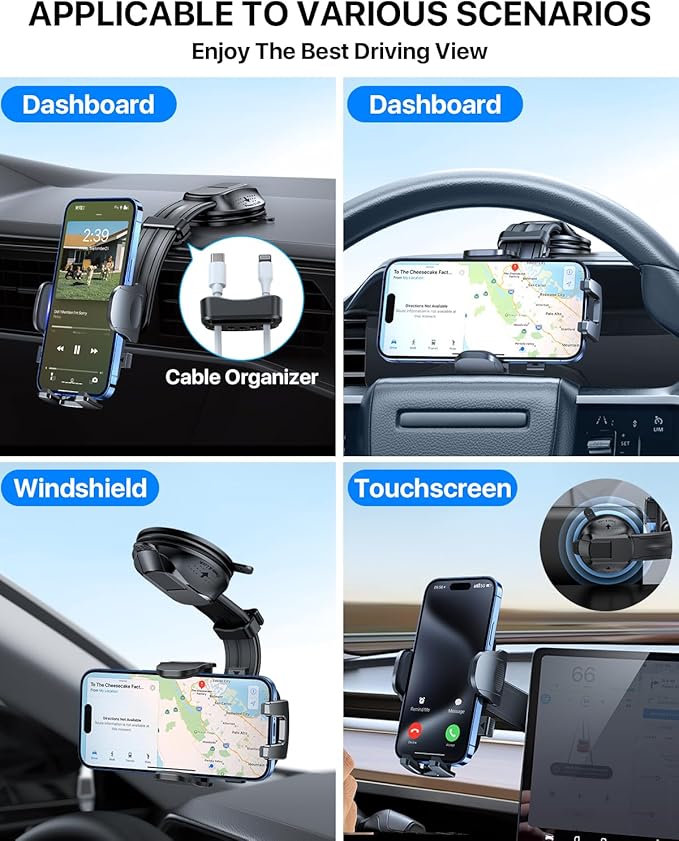 YRU [2026 Ultimate Car Phone Holder Mount [Bendable & Adjustable Aluminum Arm] Cell Phone Holder for Car Dashboard Windshield Phone Stand for iPhone 17 16 15 14 Pro Max Samsung Pickup Truck, Dark Blue