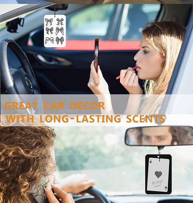Retro Black Leopard Bows Car Air Freshener 4Pcs, Cheetah Print Car Accessories Interior, Lucky Girls Cheetah Girly Mirror Decor Hanging, Coquette Bows Black Air Freshener for Women Cars (Vanilla)
