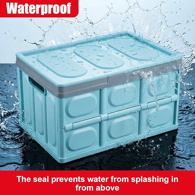 YoRise Car Trunk Organizer, Plastic Waterproof Foldable Car Cargo Storage Box with Lid, Universal Portable Automotive Tool Container Accessories for SUV Truck Sedan (Blue)