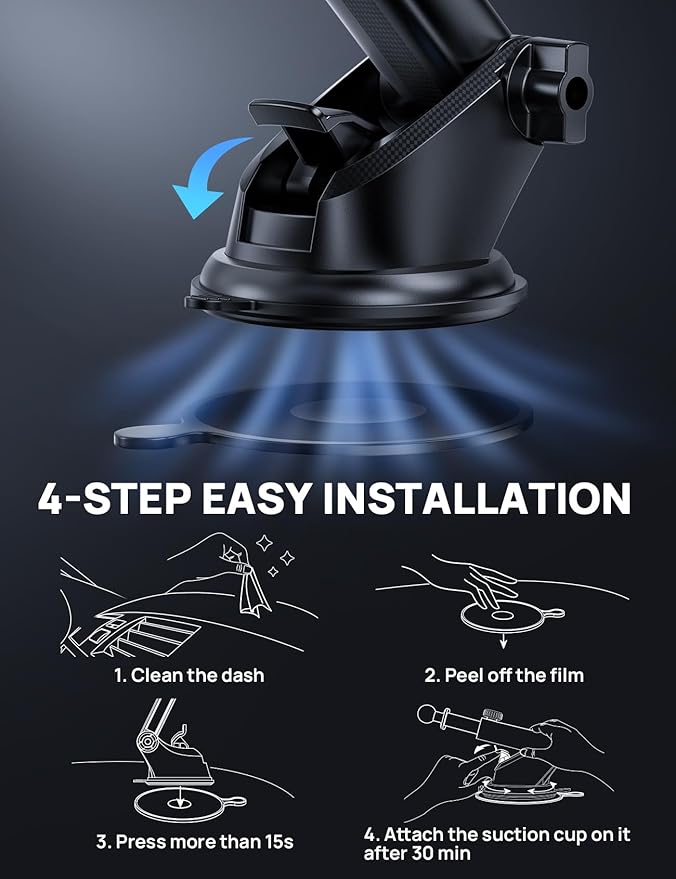 Car Phone Holder Mount [Military Grade Stable], 360° Rotatable Suction Cup Car Phone Mount for Dashboard Windshield ,Truck Cradle Stand for iPhone 17 16 15 Pro Max Samsung All Phone-2026 Upgraded