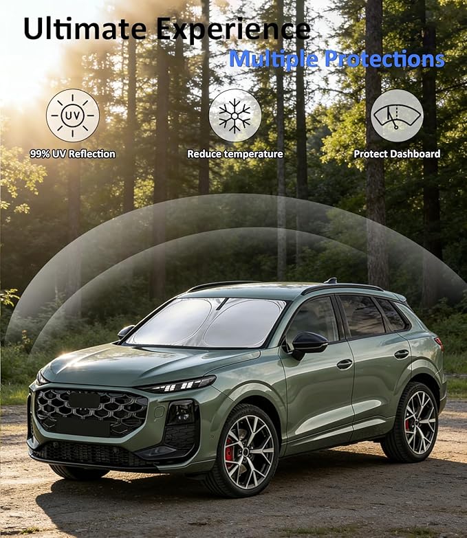 Windshield Sun Shade for Audi Q3 2019-2026, Car Front Window Sunshade with 240T Sun Visor Protector Blocks UV Rays Heat Sun Shield Accessories