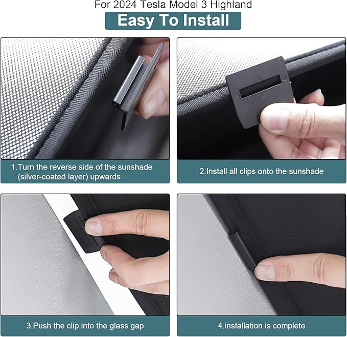 Roof Sunshades for Tesla Model 3 2026, Upgraded Sunroof Shade Sunshade Roof Sun Shade for 2024-2026 New Tesla Model 3 Highland Accessories(Ice Black)_12Pcs Clips