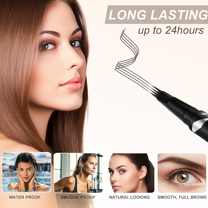 LAVONE 2-IN-1 Dual-ended Waterproof Eyebrow Pencil, with 4 Tip Microblading Pen and Ultra-Precise Brow Pencil, Dual-ended Eyebrow Brush, for Natural Looking - Black Brown