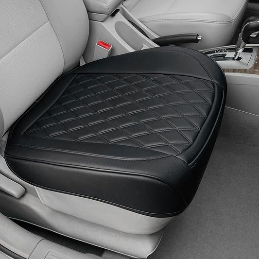 BEITK 1 Pack Leather Front Car Seat Cover Bottom Car Seat, Anti-Slip and Full Wrap Driver Car Seat Protectors, Luxury Waterproof Bottom Auto Seat Cushion Pad Mat for Most Vehicles(Black)