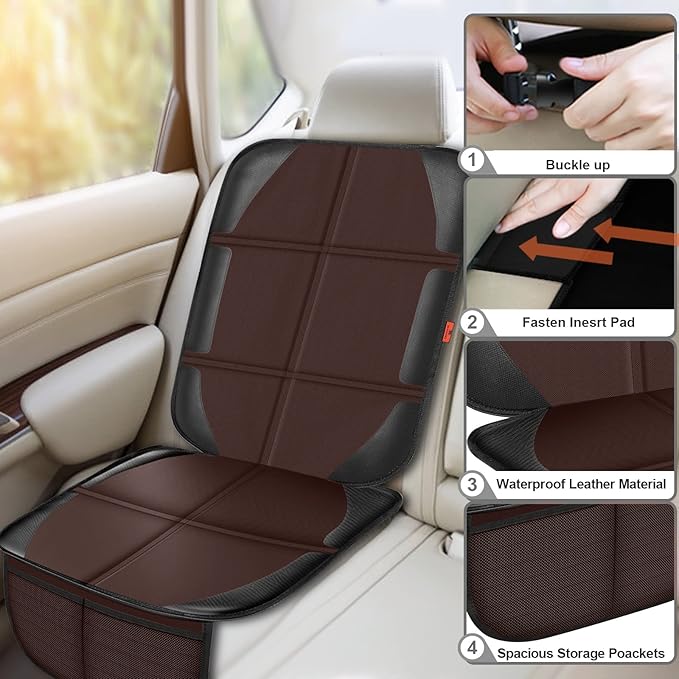 XHYANG Car Seat Protector,2 Pack Automotive Seat Protectors Baby Carseat Pad Waterproof & Durable 600D Fabric for Child Baby Car Seat Mat Vehicle Pet Cover 2 Storage Pockets (Brown)