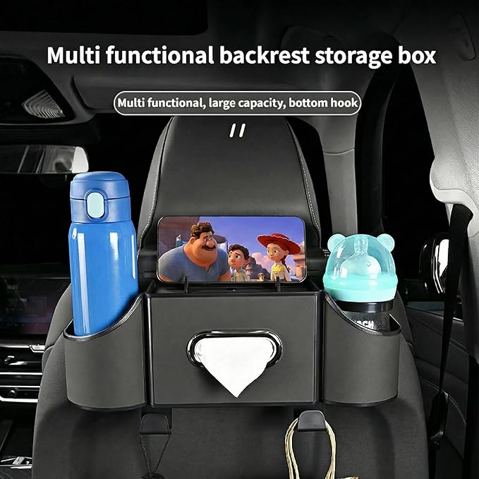 Backseat Car Organizer 4-in-1, Car Organizer Back Seat with Multi-Pocket & Cup Holder, Universal Back Seat Car Organizer, Car Seat Organizer for Travel & Daily Use (BLACK)
