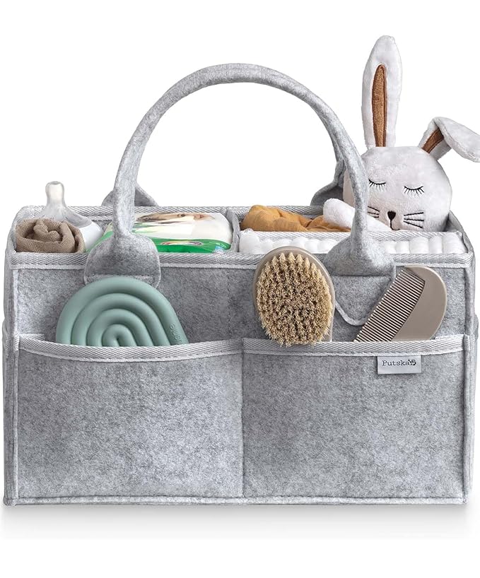 PUTSKA Baby Diaper Caddy Organizer - Nursery Storage Basket for Diaper Station, Baby Basket Shower List and Registry Gift Must-Haves, Newborn Essentials, Nursery Decor for Boy or Girl - Grey, XL