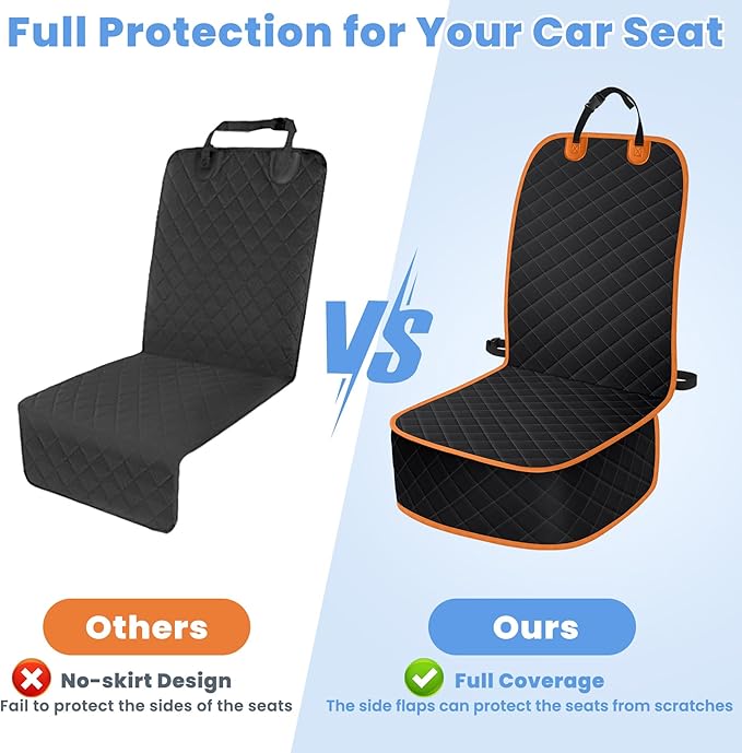 ELONGRIVER Dog Car Seat Covers, Waterproof Front Seat Cover for Dogs, Scratch-Proof, Nonslip Pet Passenger Seat Cover Protector, Universal Fit for Cars Trucks SUVs, Standard Size, Black with Orange