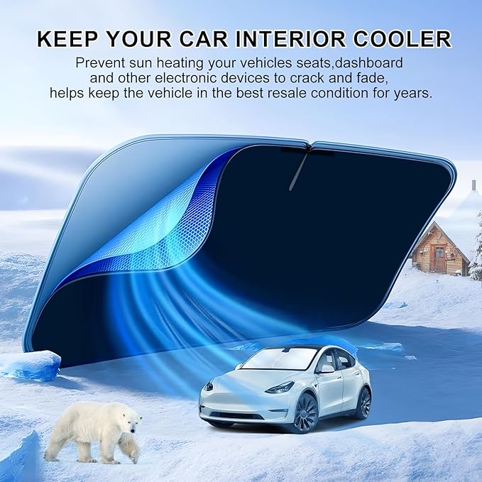 T TGBROS Windshield Sun Shade Custom Fit for 2021-2023 2024 2025 GMC Yukon, Yukon XL Accessories Foldable Sun Shield Reflective Polyester Sun Visor Cover Block Heat and Sun Protection
