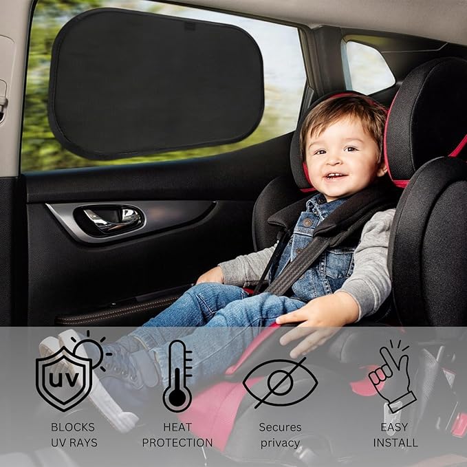 luxail Car Window Shades for Baby 19” x 12” (2 Pack) Cling, Blocks 99.98% UVR, Sun Shade Blocker, Glare Shield Protection, Side Car Window Screens, Mesh Window Shades for Baby, Black