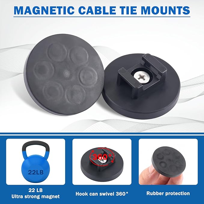 Magnetic Cable Zip Tie Mounts, 15 Pcs Heavy Duty Magnet Wire Holder Automotive Multipurpose & 50 Pcs Zip Ties & 20 Pcs Cable Tie Mounts with Tapping Screws for Wire Organization(43mm 85 Pcs)