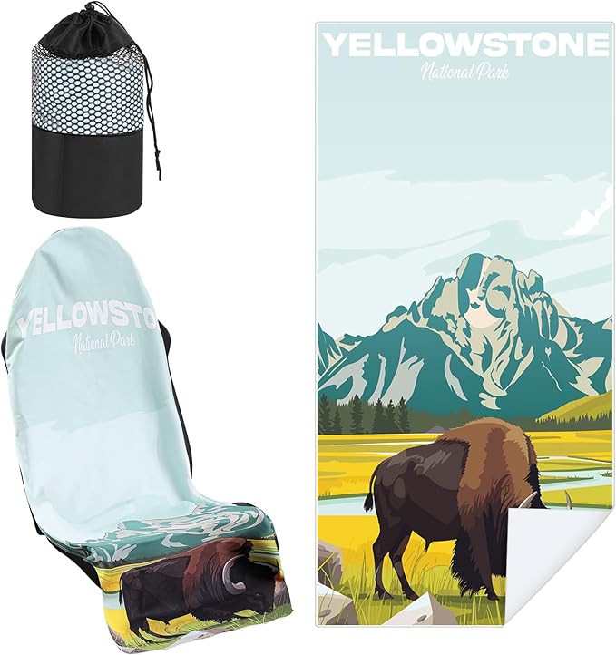 Hahafelt 1 Pack Car Seat Towel Covers with Storage Bag 63 x 32 Inch Athletic Running Towel Seat Sweat Washable Non Slip Cover Gift for Car Outdoor Sport Activities (Yellowstone)