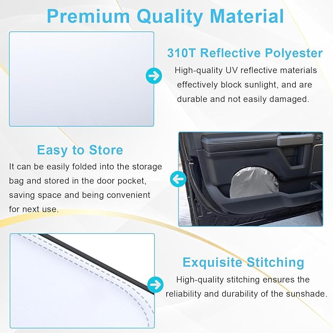 PIMCAR Windshield Sunshade for Ford F-150 2015-2020 | Premium 310T Reflective Polyester UV & Heat Blocker | Reduces Interior Temperature, Foldable with Storage Pouch
