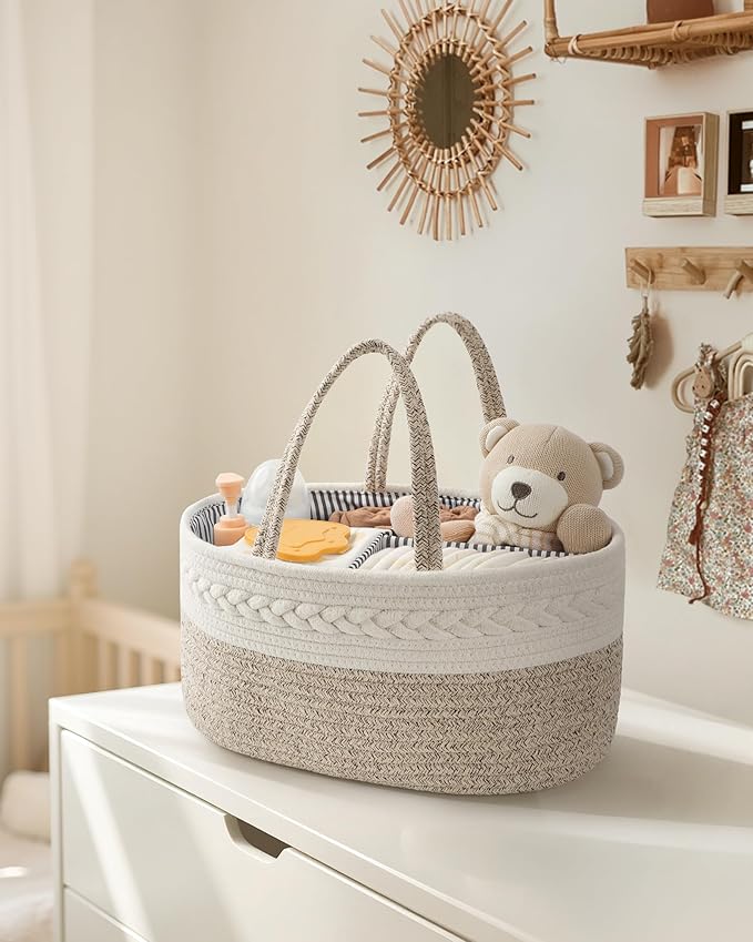 Maliton Extra Large Diaper Caddy Organizer, Cotton Rope Nursery Basket, Portable Organizer for Changing Table, Car, Diaper Storage for Baby Stuff for Newborn