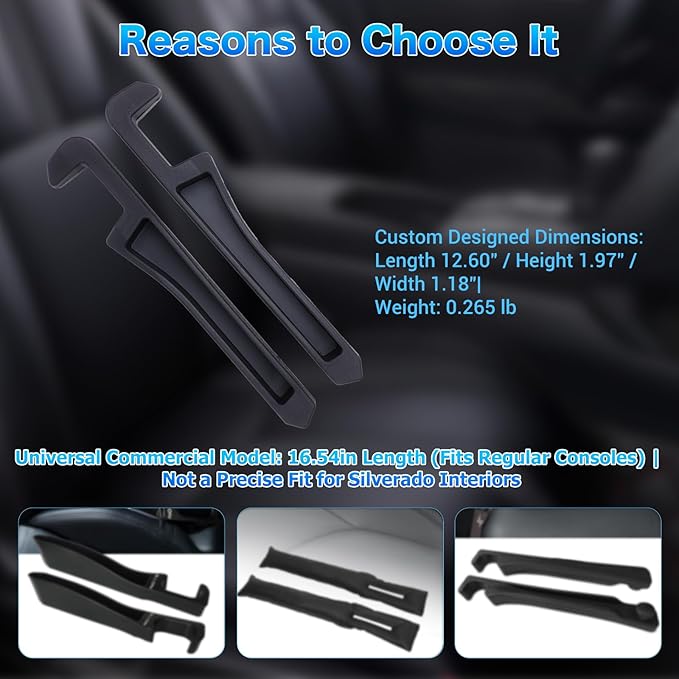 Half-Sized Seat Gap Filler Compatible with Chevy Silverado 1500 2500HD | Zero Interference Side Storage Space | Anti-Drop Organizer | Free Window Breaker | Full Console w/Bucket Seats ONLY