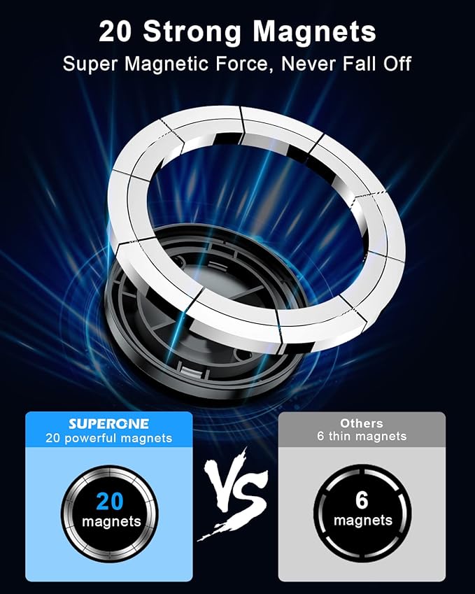 SUPERONE Upgraded for Magsafe Cup Holder Phone Mount,Universal Phone Holders for Car,Wireless Magnetic Car Mount with Adjustable Neck and 360°Rotation for iPhone,Samsung,Google and All Smartphones