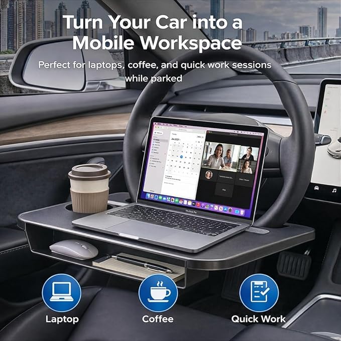 Car Seat Gap Organizer with Steering Wheel Tray, 2-in-1 Anti-Drop Storage Filler for Sedans, Prevent Items Falling Between Seats, Compact Car Organizer with Temporary Desk for Food and Work