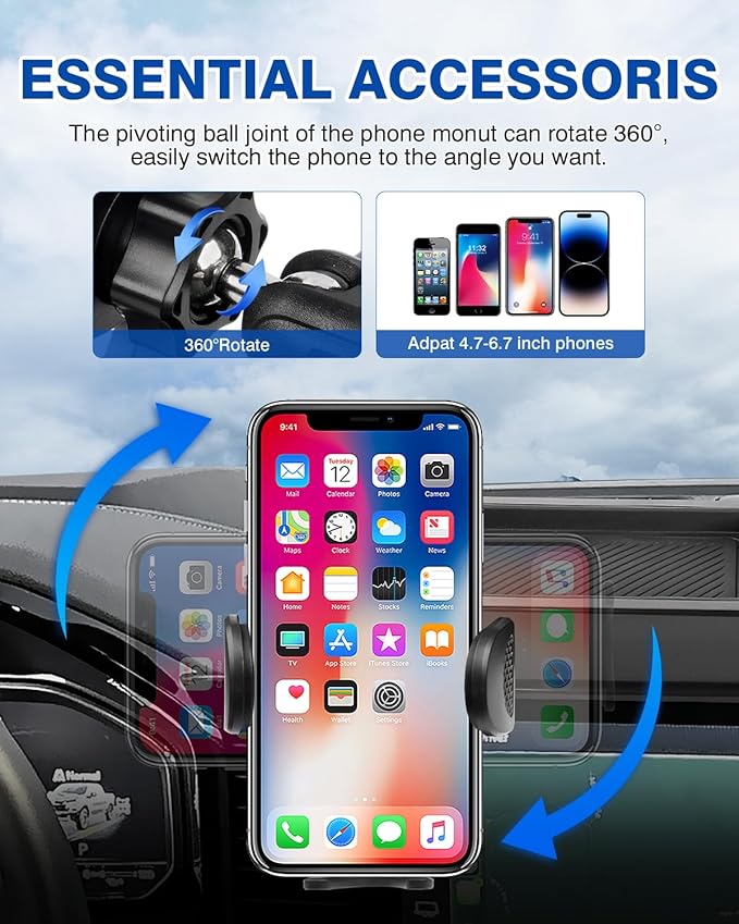 Autorder Car Phone Holder for 2022-2026 Chevy Chevrolet Silverado/GMC Sierra 1500 Accessories Center Console Dash Organizer with 2 Expansion Ports Hands-Free 360 Degree Rotation Phone Mount