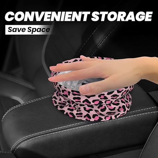 Car Trash Bag Leopard Print Pink Hanging Back of Seat Car Portable Trash Bag Leopard Print Pink Waterproof One-Handed Portable Strap Drawstring Garbage Bags 2 Pieces Car Coasters