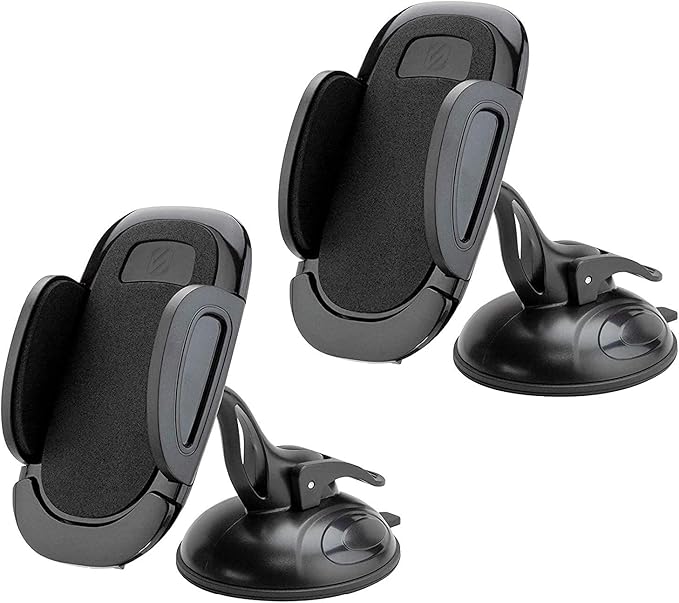 Scosche SUHWD-2PKXCES0 Select Windshield or Dashboard Suction Cup Phone Mount Holder for Car with Adjustable Locking Lever, Quick-Release Button, Black, 2-Pack