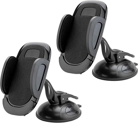 Scosche SUHWD-2PKXCES0 Select Windshield or Dashboard Suction Cup Phone Mount Holder for Car with Adjustable Locking Lever, Quick-Release Button, Black, 2-Pack