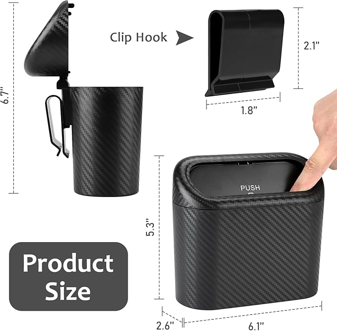 Accmor Car Trash Can with Lid, Mini Vehicle Trash Bin Portable Car Dustbin Garbage Organizer Holder with One Roll Trash Bag, Small Hanging Leakproof Auto Storage Bag Container (Carbon Fiber)