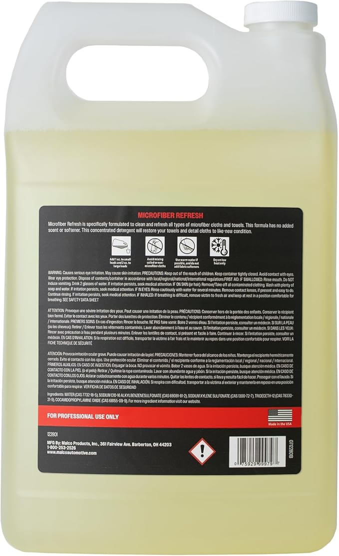 Malco Microfiber Refresh Concentrated Detergent - Microfiber Towel & Cloth Detergent/Specifically Designed to Clean, Restore, and Preserve Softness in Microfiber Towels / 1 Gallon (122801)