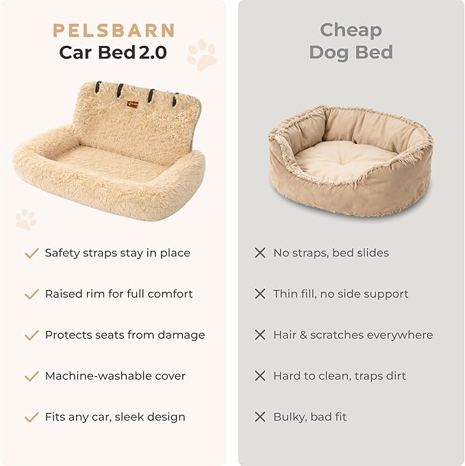 Pelsbarn Soft Comfortable Dog Protecting Car Bed 2.0 Large (Beige)