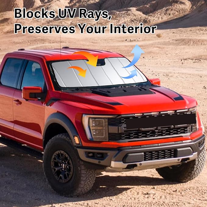 2021-2026 F150 Windshield Sun Shade for Ford F-150 2021 2022 2023 2024 2025 2026(Lariat, King Ranch, Platinum, XL, STX, XLT, Limited, Tremor, Raptor) Front Window Sunscreen Sunshade