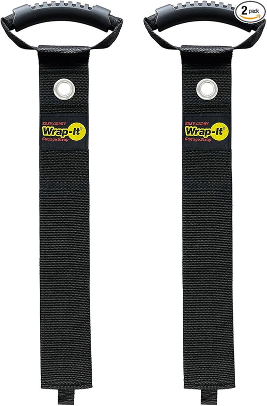 Easy-Carry Wrap-It Storage Straps - 36” (2-Pack) Black with Grommet - Heavy Duty Cord Carrying Strap Keeper and Extension Cord Organizer