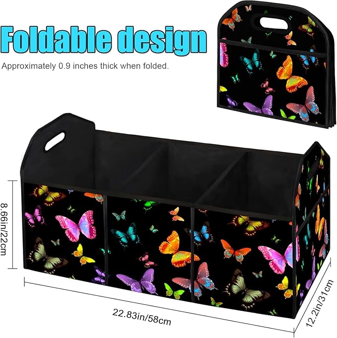 Butterfly Printed Pattern 50L Waterproof Polyester Trunk Organizer Car Storage MultiCompartment Large Capacity Poket