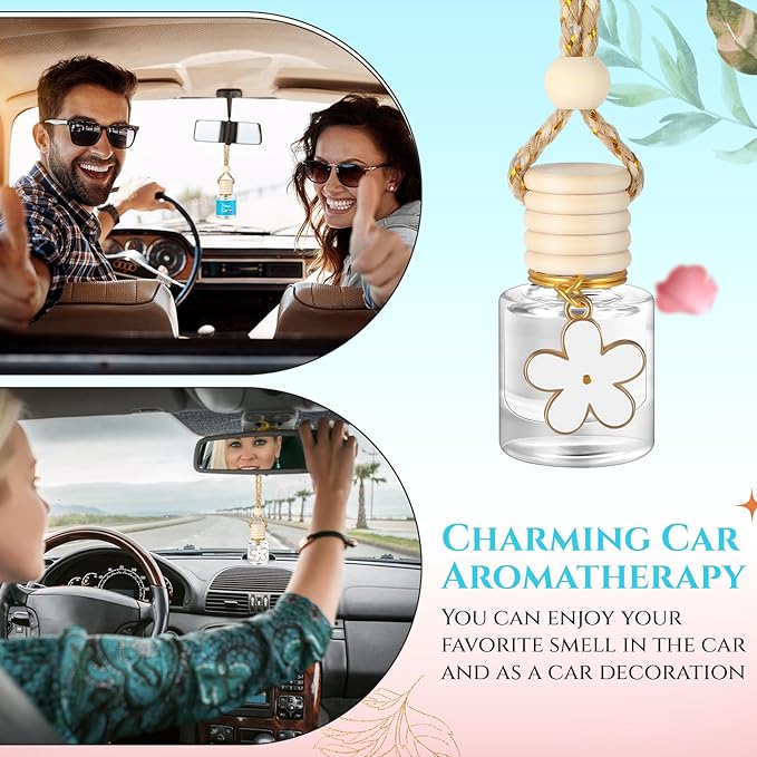Siifert 2 Sets Hanging Car Air Freshener and Essential Oil Diffuser, Car Air Freshener Daisy Essential Oil Diffuser Long Lasting Automobile Aromatherapy(White,New Car)