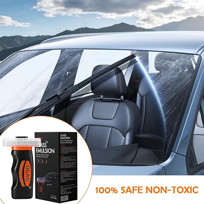 Car Glass Oil Film Remover, 100ml Roll-On with Cleaning Pad, Effectively Removes Oil Film & Smudges, Restores Windshield Clarity for Safer Driving