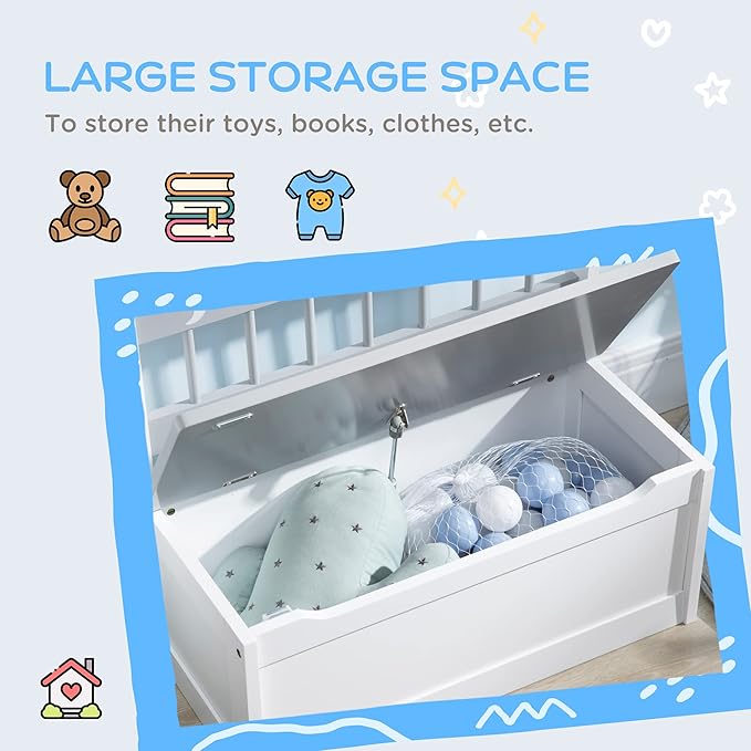 Qaba Toddler Toy Box Storage Bench with Large 27 Liter Interior, Kids Storage Bench Seat with Storage for Toddler Playroom Furniture, Kids Bedroom Furniture, Toy Organizer and Storage Bin, Gray