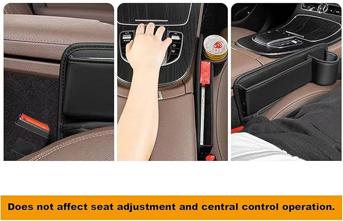 Car Leather Cup Holder Gap Bag for Mobile Phones Glasses Keys Cards Seat Gap Storage Box (2 Pack, Black)