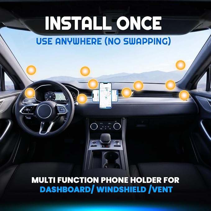 Magnetic Phone Holder for Car - MagSafe Compatible Car Mount | 3 Holder Bundle (Dashboard, Air Vent & Steering Side) Strong Magnet & Nano Gel Suction for iPhone 17 Pro Max, 16, 15, 14 & Android