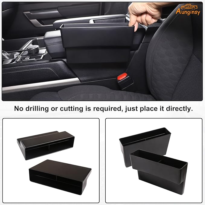 Aunginsy 2Pcs Car Seat Gap Filler Organizer Compatible with Toyota Tundra 2022-2025 2026, Car Front Seat Organizer Truck Side Seat Crevice Gap Filler Storage Box Between Seat & Console ABS Accessories