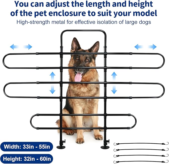 Vehicle Pet Barrier, Adjustable Universal Dog Car Barrier for SUVs, Trucks and Cars, Moves with Car Seat, Sturdy Metal Tube Pet Pen for Vehicles