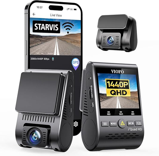 VIOFO Dual Dash Cam, 2K 1440P 60fps+1080P 30fps Front and Rear Dash Camera with Wi-Fi GPS, Parking Mode, Emergency Recording, Super Capacitor, Motion Detection (A129 Plus Duo)